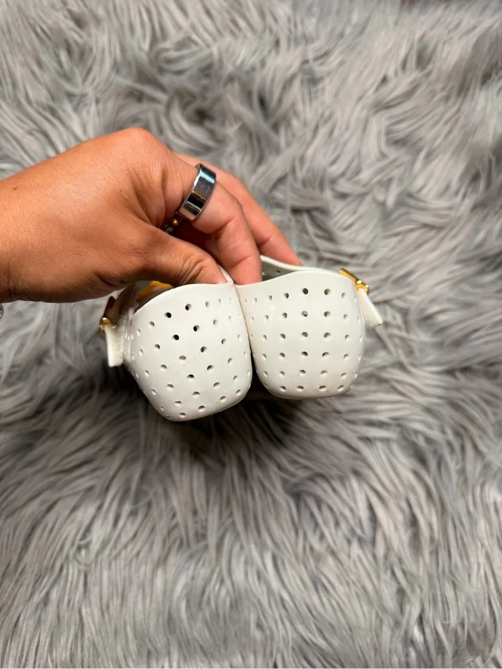 Mini Melissa White Girls' Jelly Mary Janes with Yellow Accent
